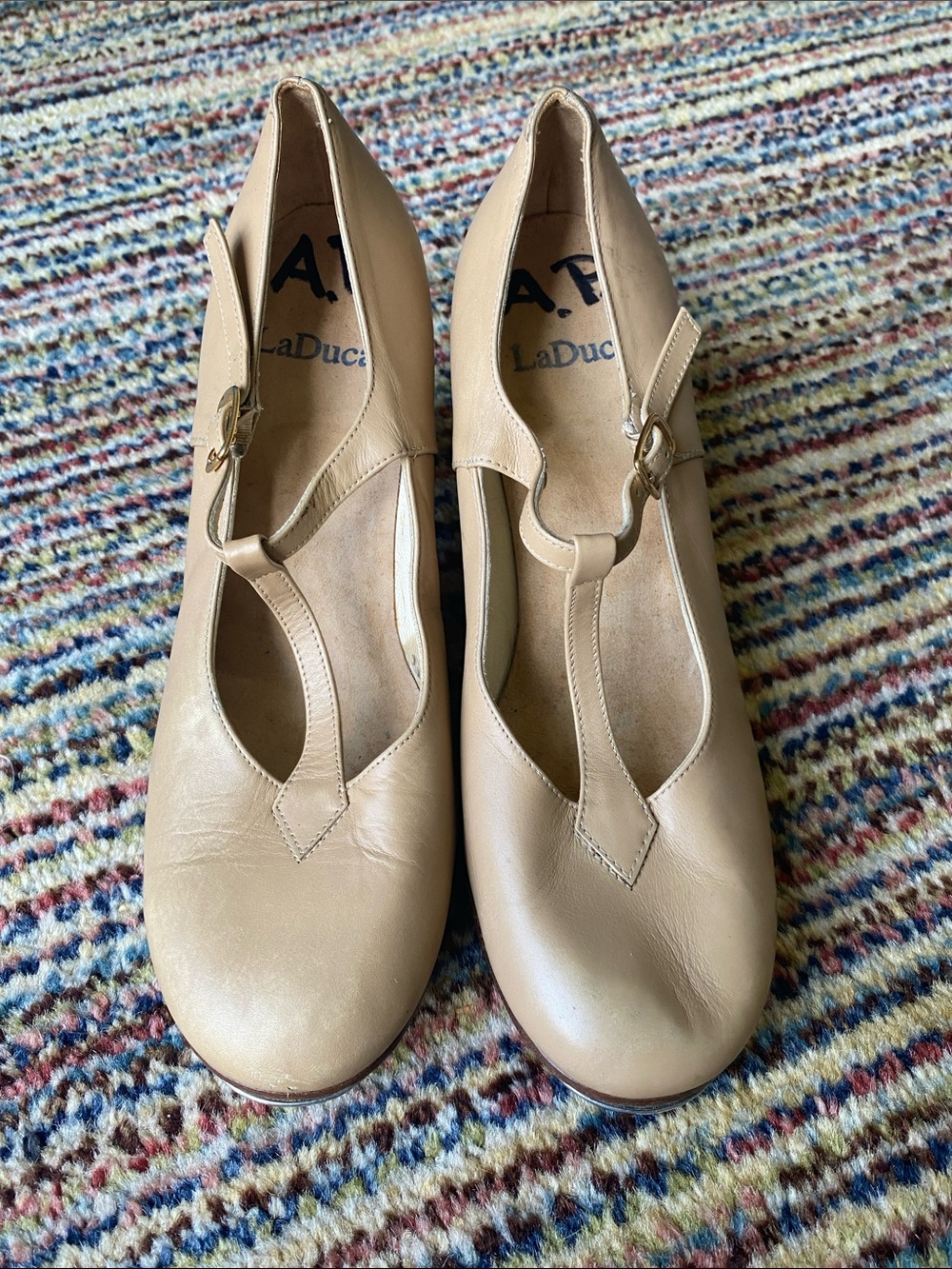 LaDuca Roxie leather 2.5” hard sole t-strap tap shoes in EU 39.5